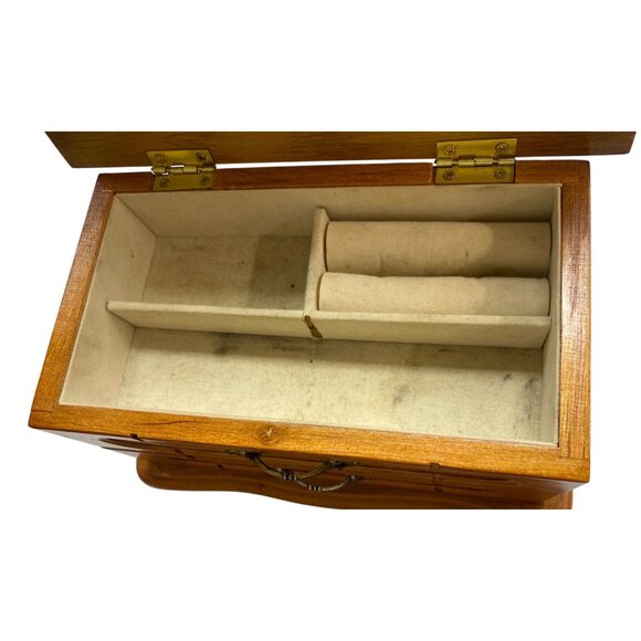 Vintage Wooden Jewelry Box With Brass Handles & Velvet Interior - Picture 8 of 8